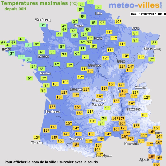 Température maximum pour le 12/02/2017 à 1812