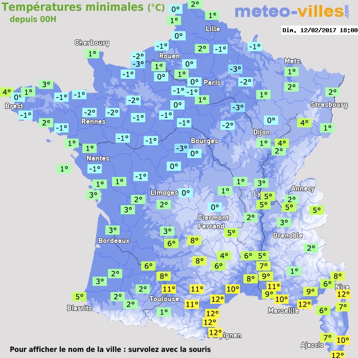 Température minimum pour le 12/02/2017 à 1812