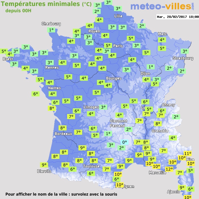 Température minimum pour le 28/02/2017 à 1812