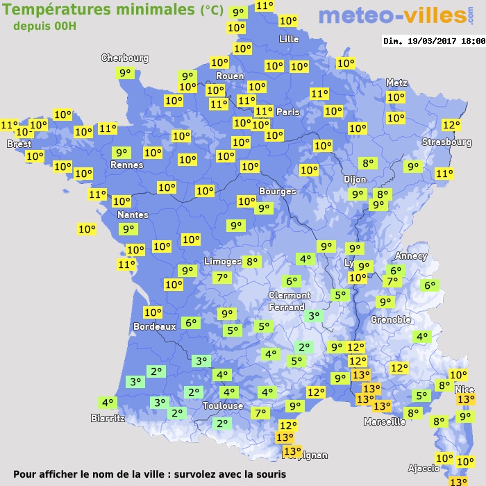 Température minimum pour le 19/03/2017 à 1812