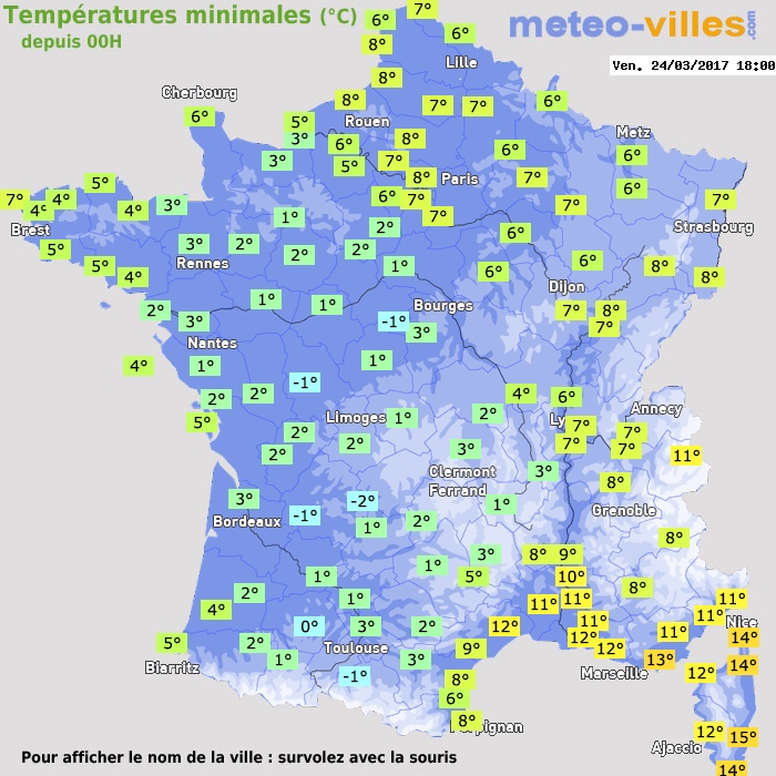 Température minimum pour le 24/03/2017 à 1812