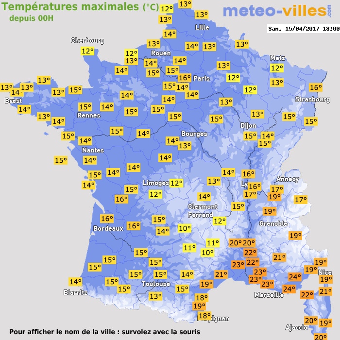 Température maximum pour le 15/04/2017 à 1812
