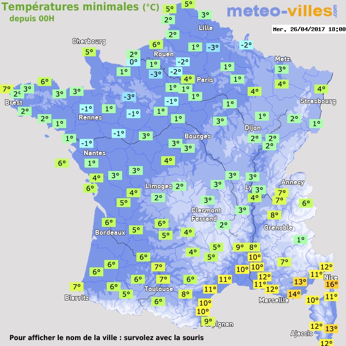 Température minimum pour le 26/04/2017 à 1812