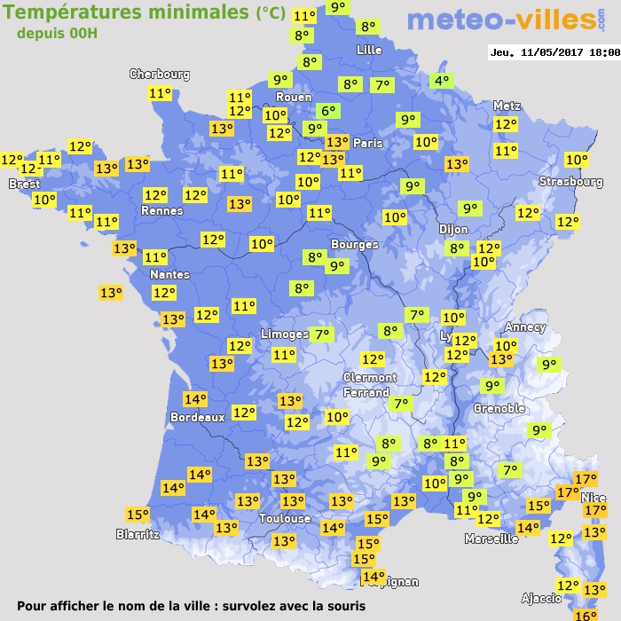 Température minimum pour le 11/05/2017 à 1812