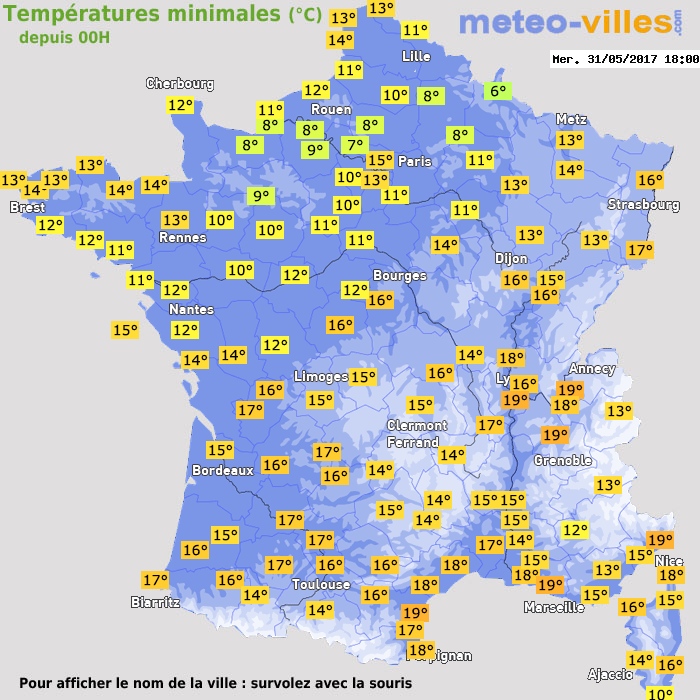 Température minimum pour le 31/05/2017 à 1812