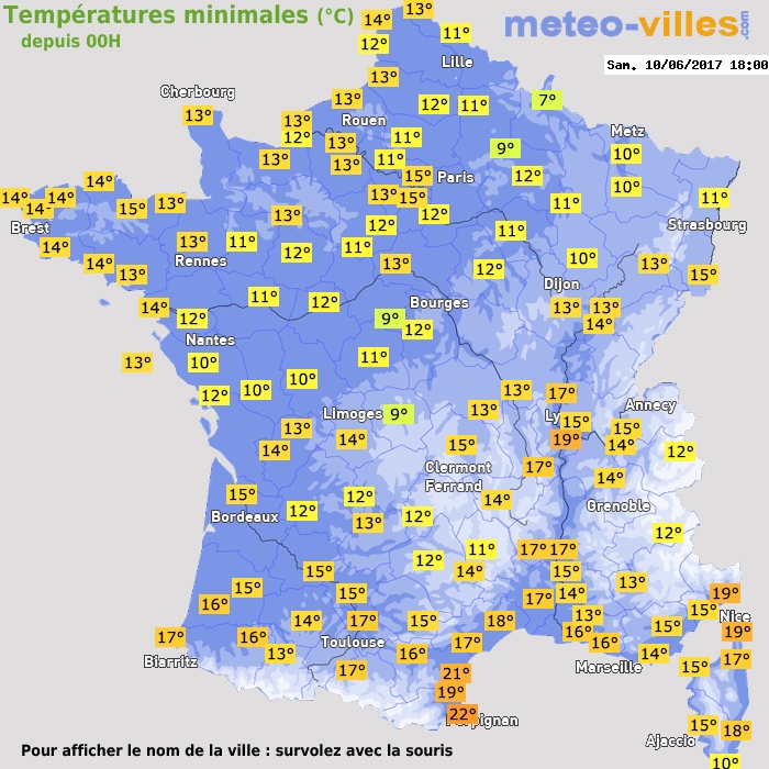 Température minimum pour le 10/06/2017 à 1812