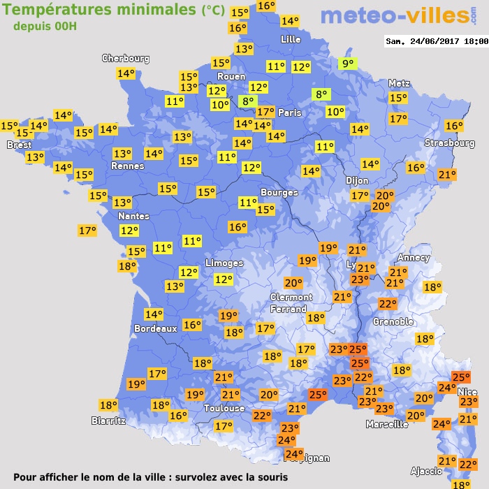 Température minimum pour le 24/06/2017 à 1812