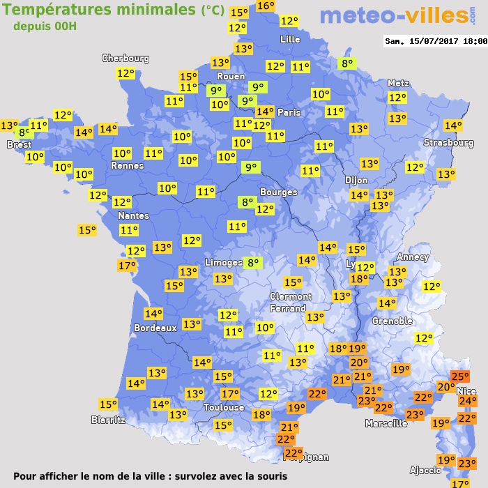 Température minimum pour le 15/07/2017 à 1812