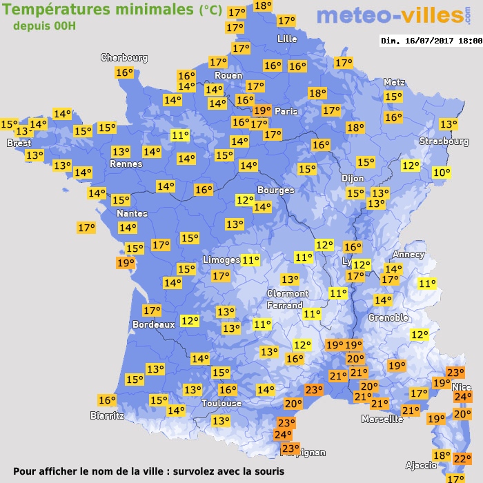 Température minimum pour le 16/07/2017 à 1812