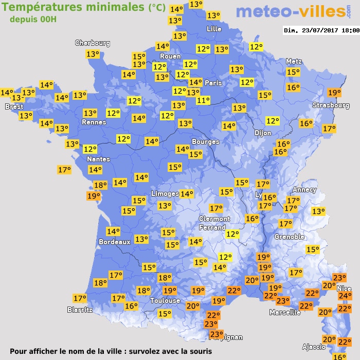 Température minimum pour le 23/07/2017 à 1812
