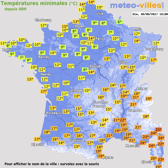 Température minimum pour le 06/08/2017 à 1812