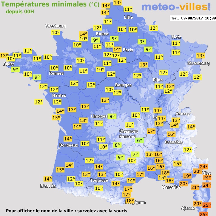 Température minimum pour le 09/08/2017 à 1812