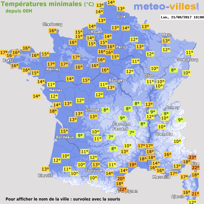 Température minimum pour le 21/08/2017 à 1812
