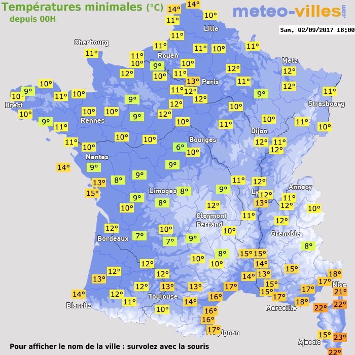 Température minimum pour le 02/09/2017 à 1812