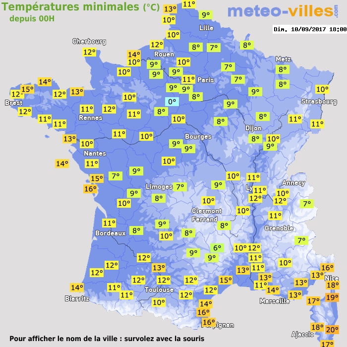 Température minimum pour le 10/09/2017 à 1812