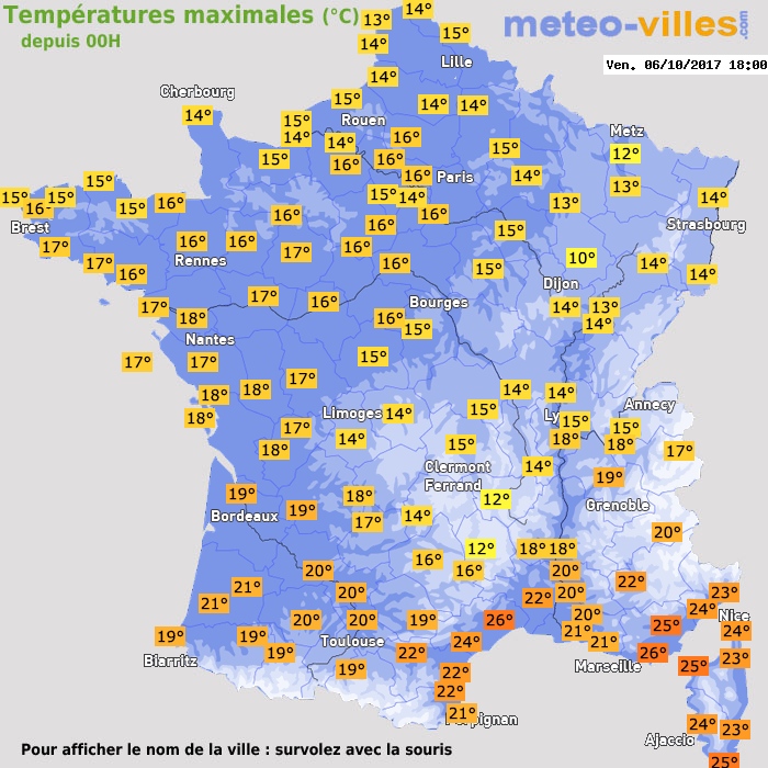 Température maximum pour le 06/10/2017 à 1812