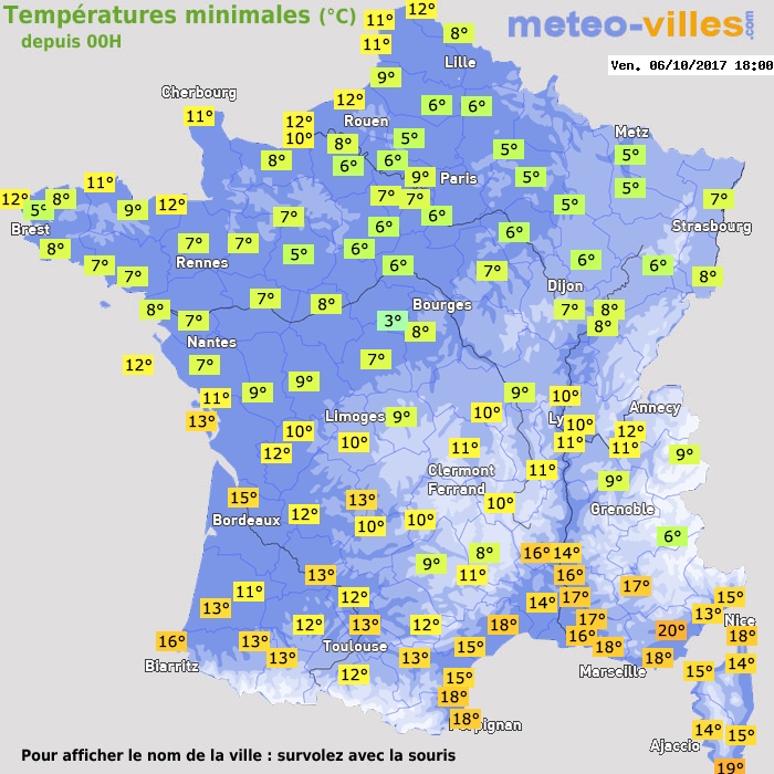 Température minimum pour le 06/10/2017 à 1812