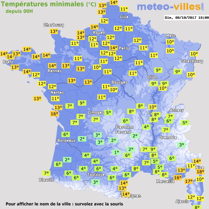 Température minimum pour le 08/10/2017 à 1812