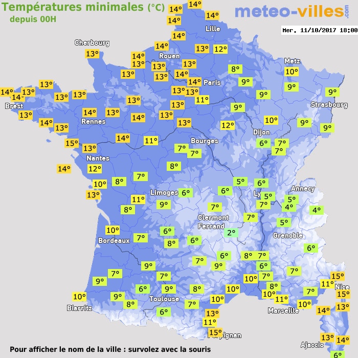 Température minimum pour le 11/10/2017 à 1812