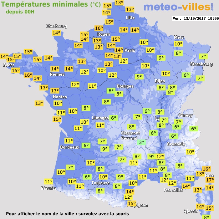 Température minimum pour le 13/10/2017 à 1812