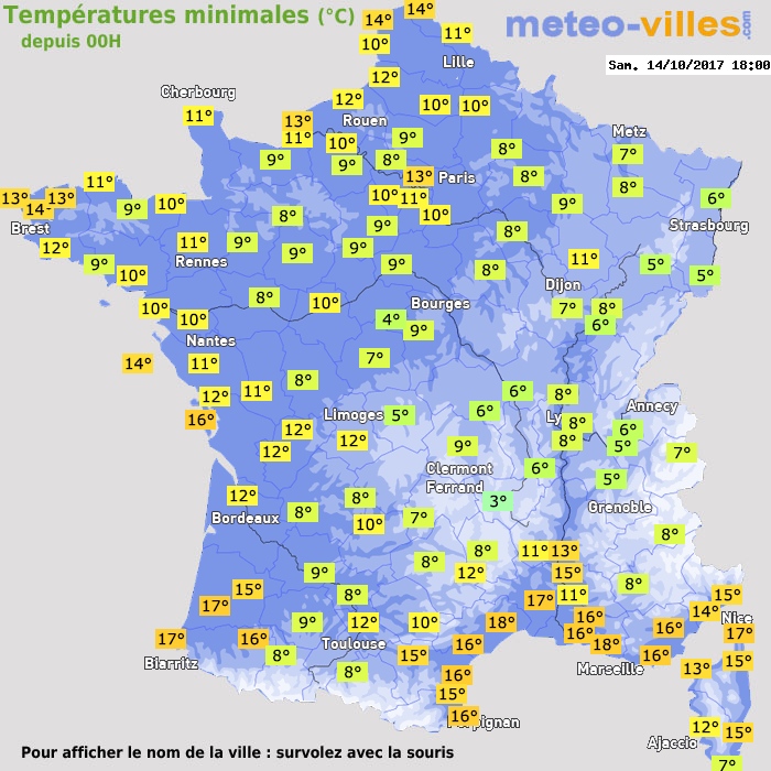 Température minimum pour le 14/10/2017 à 1812