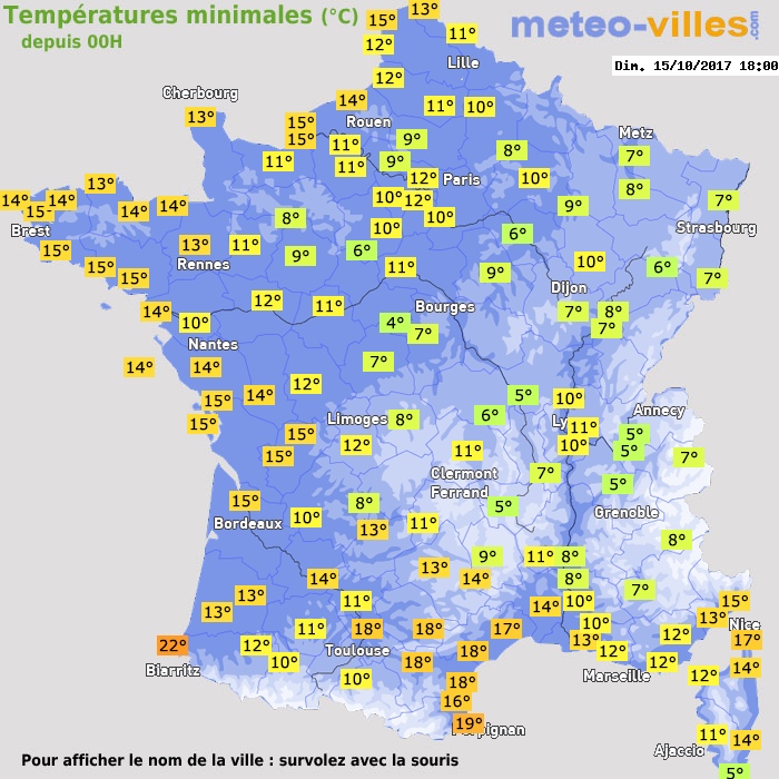 Température minimum pour le 15/10/2017 à 1812