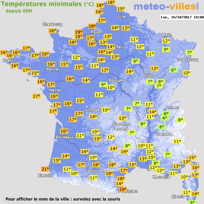 Température minimum pour le 16/10/2017 à 1812