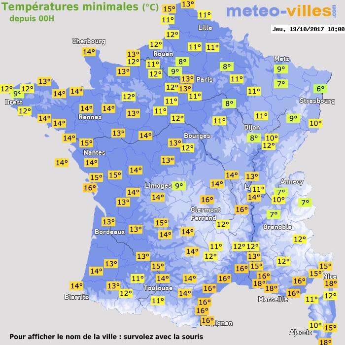 Température minimum pour le 19/10/2017 à 1812