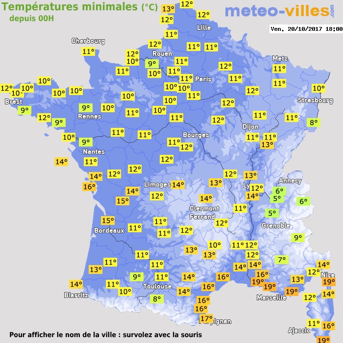 Température minimum pour le 20/10/2017 à 1812