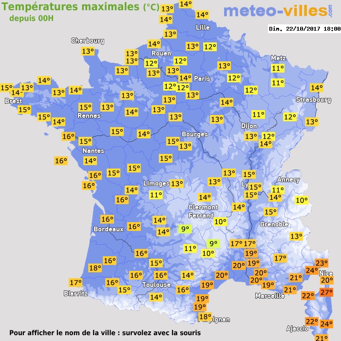 Température maximum pour le 22/10/2017 à 1812