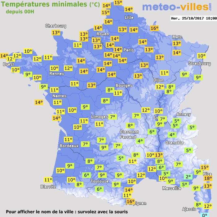 Température minimum pour le 25/10/2017 à 1812