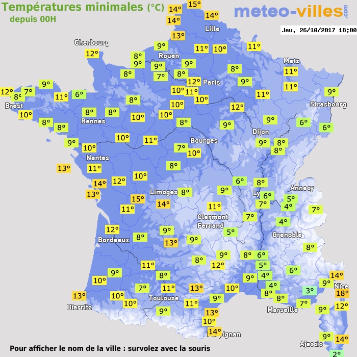 Température minimum pour le 26/10/2017 à 1812