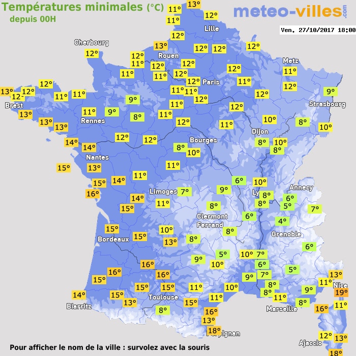 Température minimum pour le 27/10/2017 à 1812