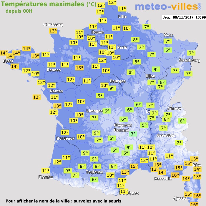 Température maximum pour le 09/11/2017 à 1812