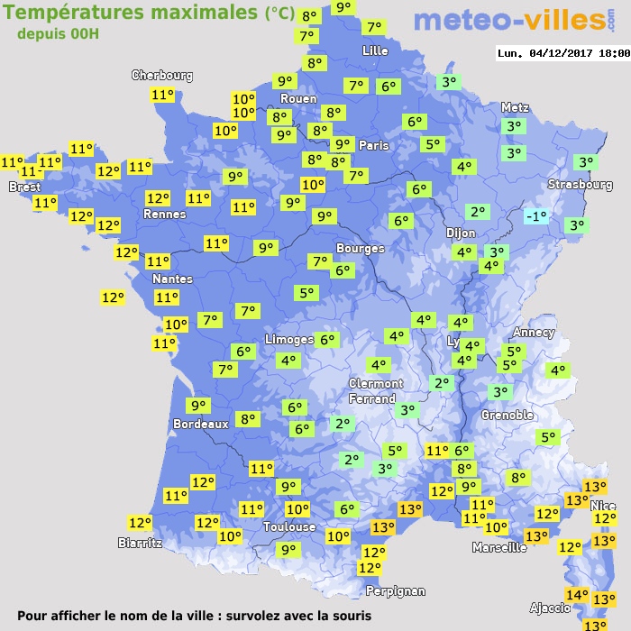 Température maximum pour le 04/12/2017 à 1812