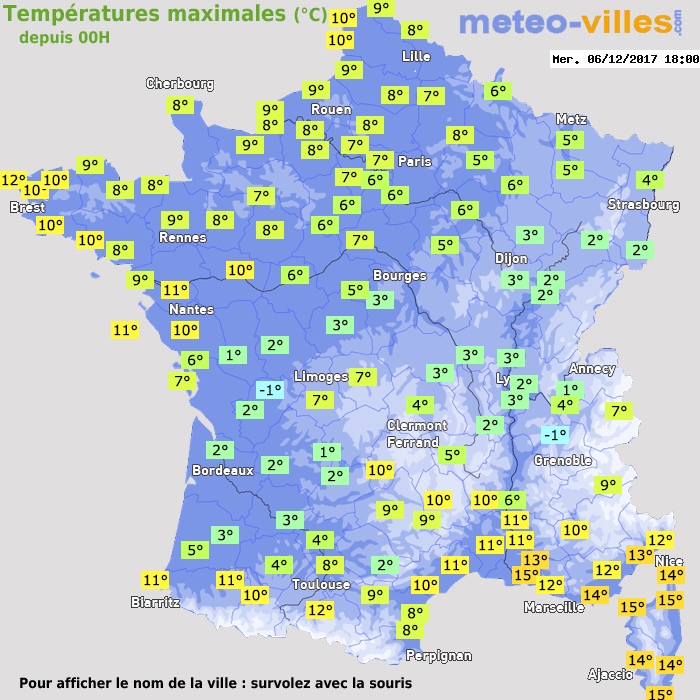 Température maximum pour le 06/12/2017 à 1812
