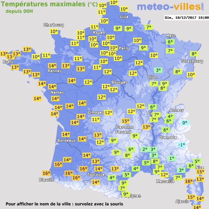 Température maximum pour le 10/12/2017 à 1812