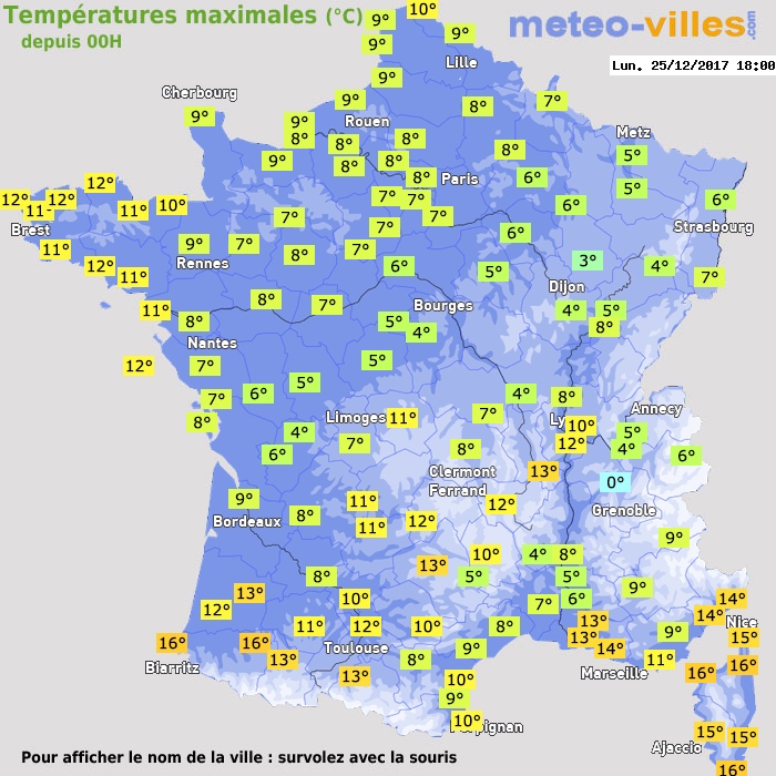 Température maximum pour le 25/12/2017 à 1812
