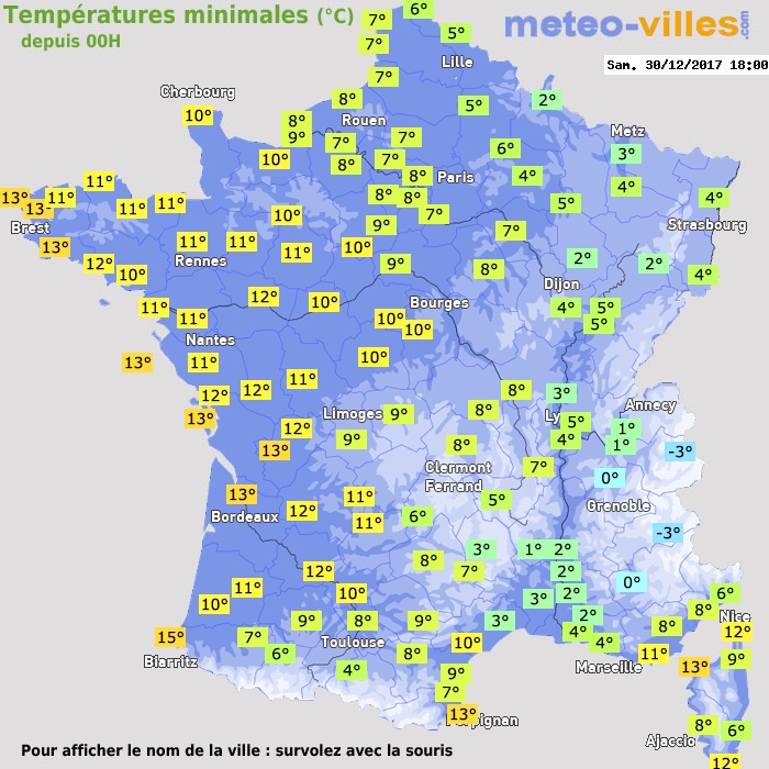 Température minimum pour le 30/12/2017 à 1812