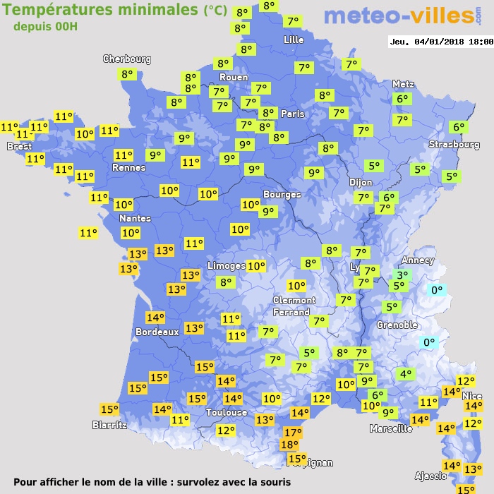 Température minimum pour le 04/01/2018 à 1812