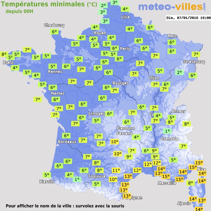 Température minimum pour le 07/01/2018 à 1812