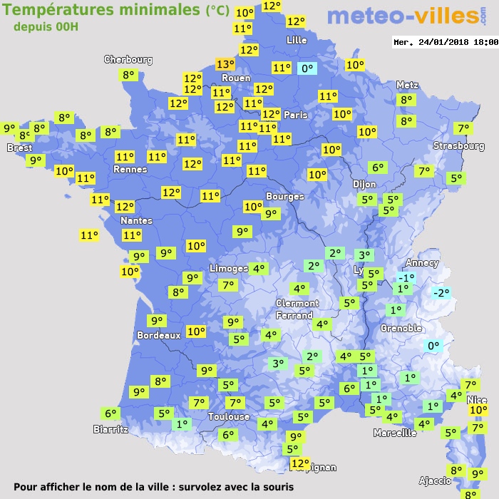 Température minimum pour le 24/01/2018 à 1812