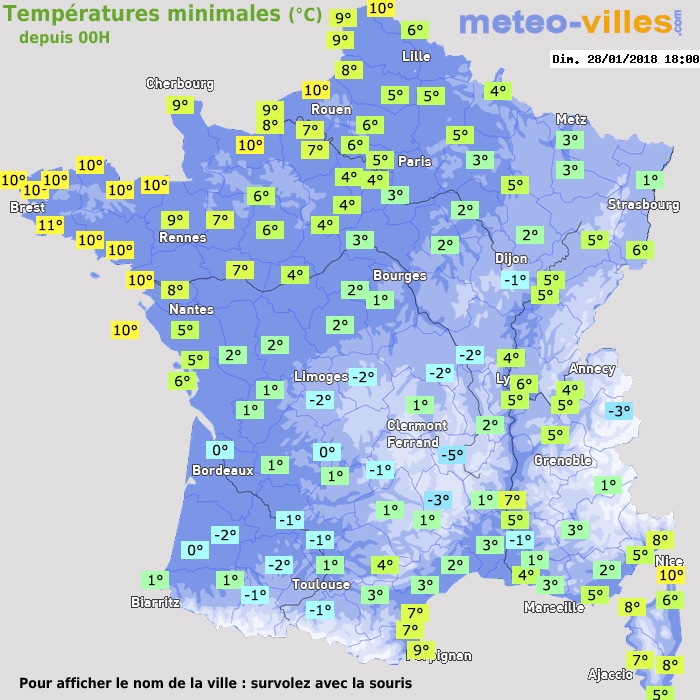 Température minimum pour le 28/01/2018 à 1812