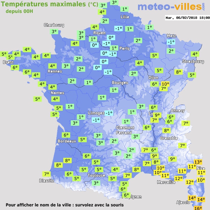 Température maximum pour le 06/02/2018 à 1812