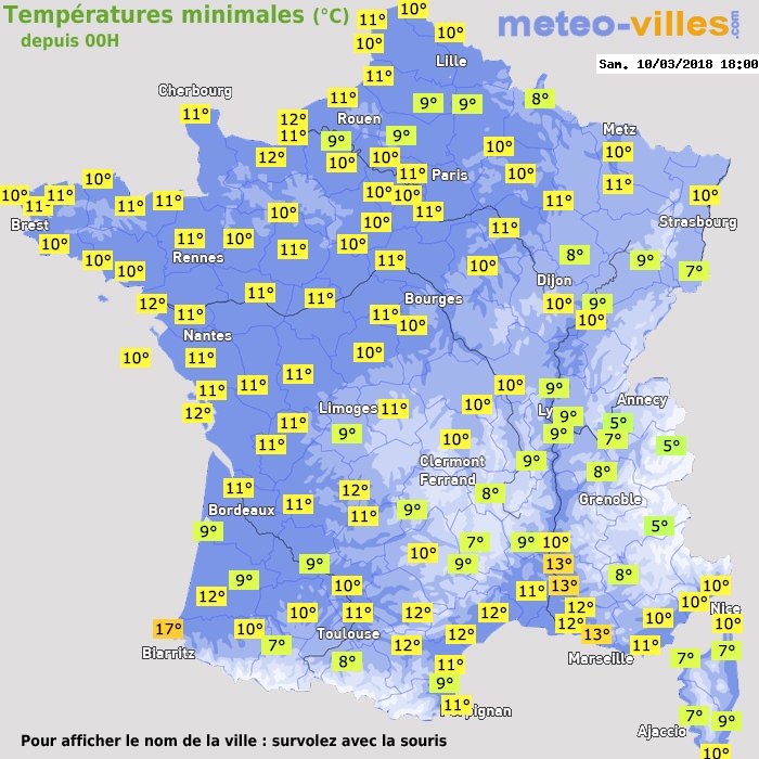 Température minimum pour le 10/03/2018 à 1812