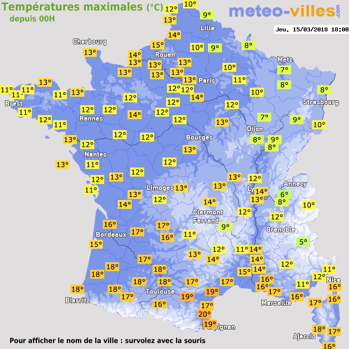Température maximum pour le 15/03/2018 à 1812