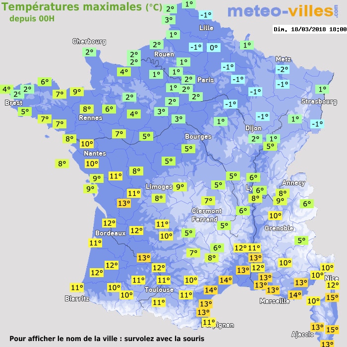 Température maximum pour le 18/03/2018 à 1812