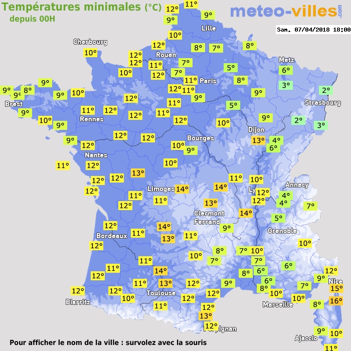 Température minimum pour le 07/04/2018 à 1812