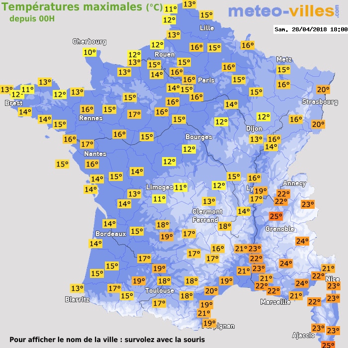 Température maximum pour le 28/04/2018 à 1812
