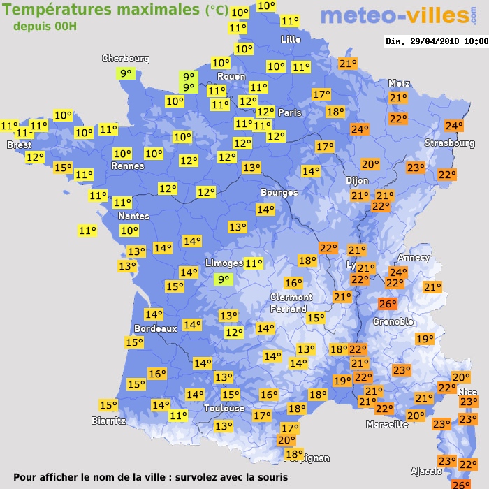 Température maximum pour le 29/04/2018 à 1812